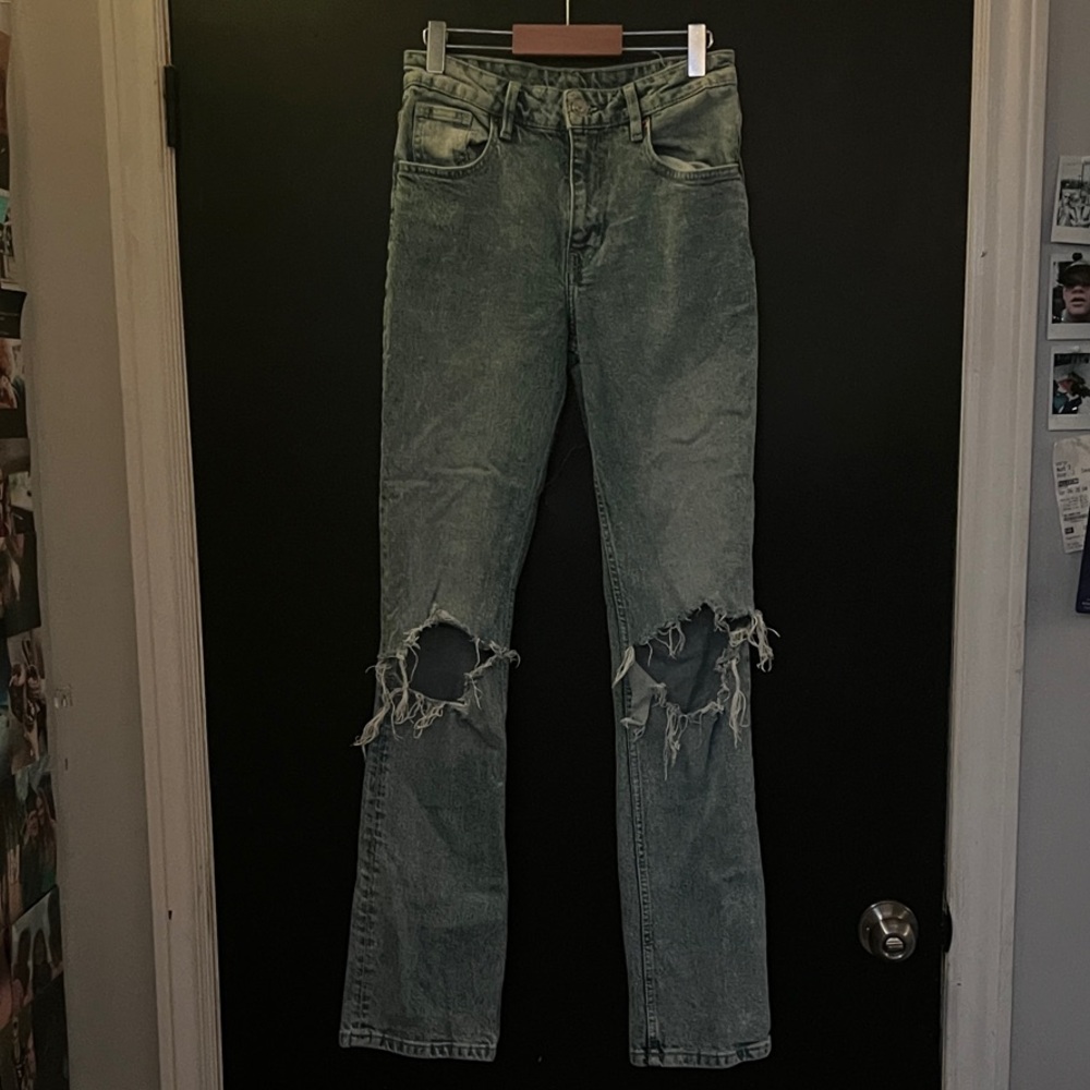 H&M Distressed Wide Leg Jeans in Green